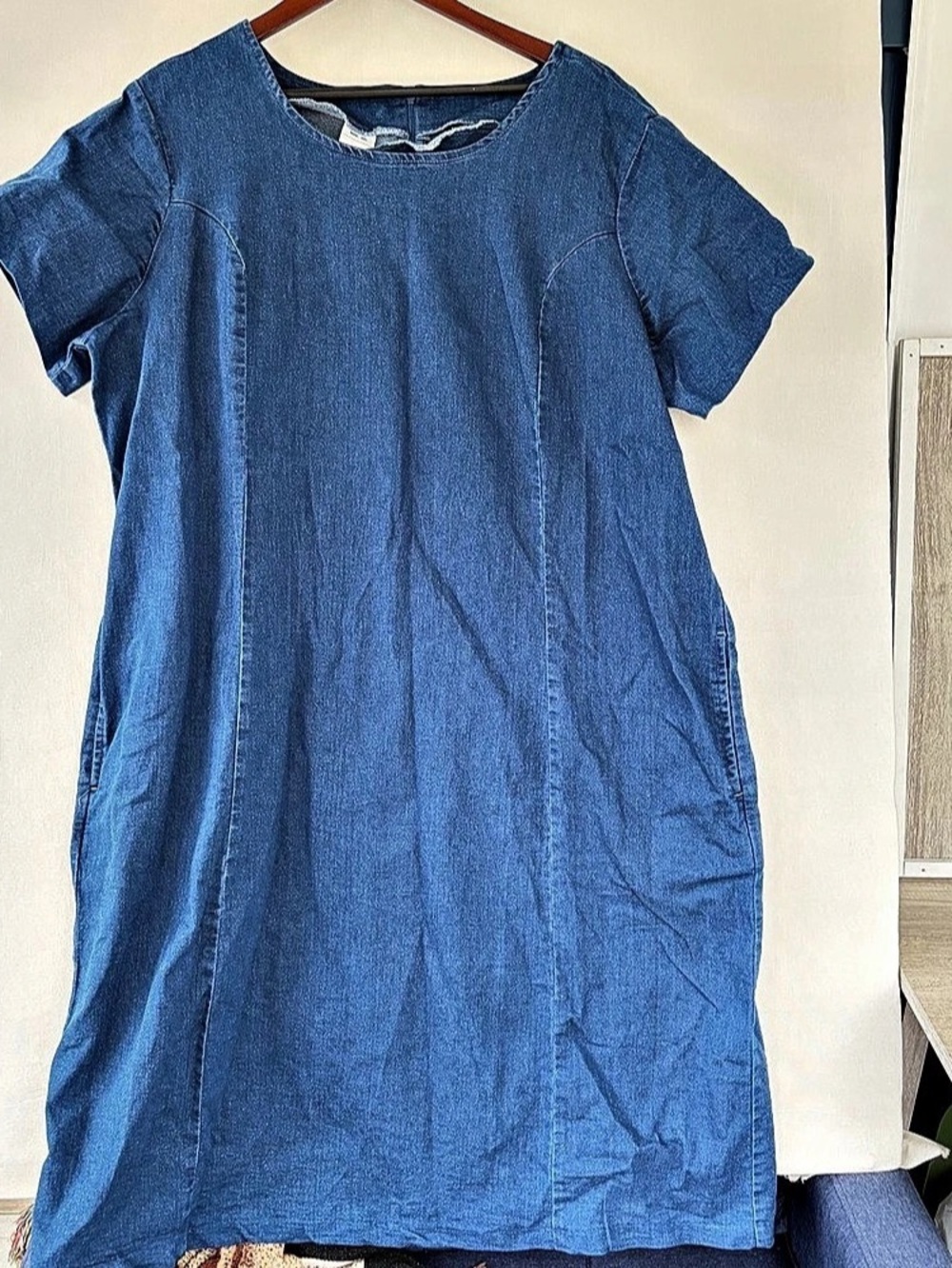 90s Vtg Denim Sleeveless Dress Women 2XL Cottagecore Prairie Farm Blair Pullover